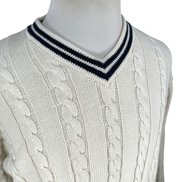 Vintage Gap Tennis Sweater Women’s Large Off White Cable Knit 90s V-Neck - Picture 2 of 11